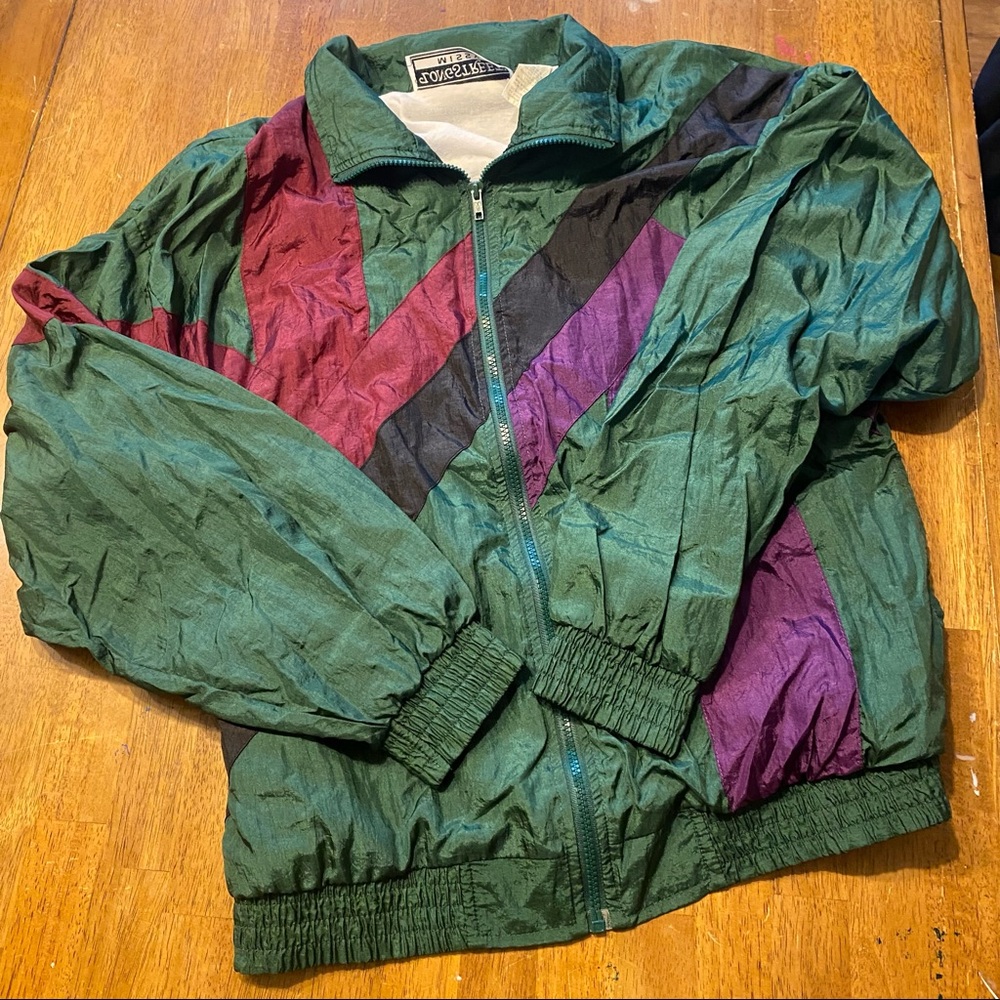 Women’s Vintage Longstreet Missy Windbreaker Track Jacket Large Green Black